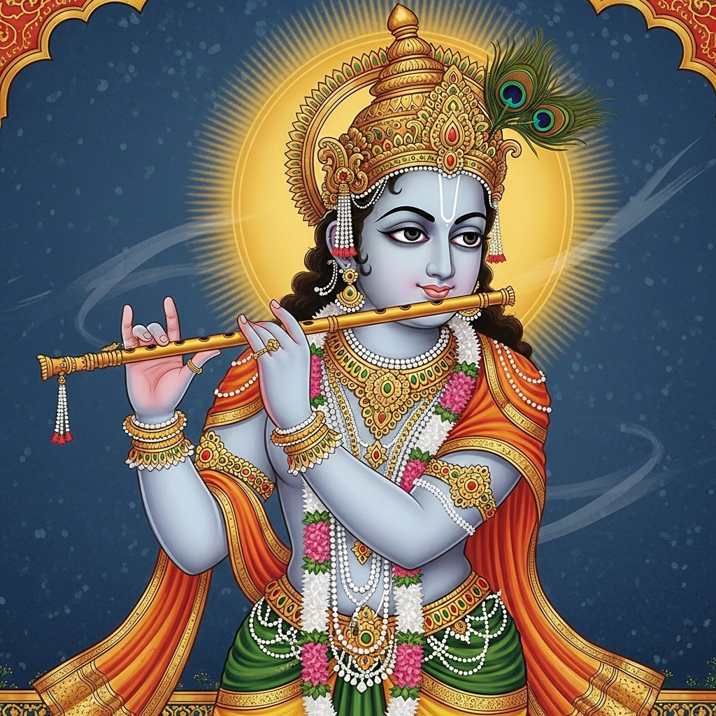 Lord Krishna playing the bansuri